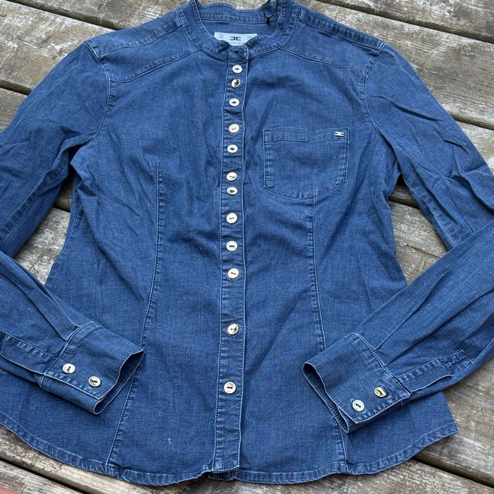 Elisabetta Franchi Jeans Blue Button-Up Denim Shirt size 44 ( US 6-8)